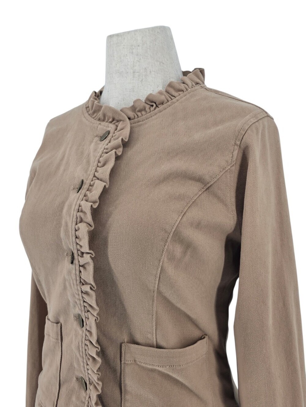 Draper James Taupe Ruffle Trim Cotton Twill Jacket Blazer Topper Size M - Picture 2 of 9